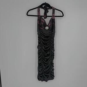 Vintage ruby rox dress medium M black pink lace bodycon ruched hoco y2k 90s